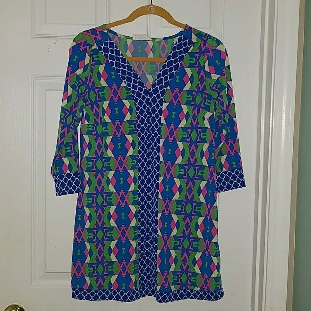 Peach Love California  abstract  print dress  Sz S EUC